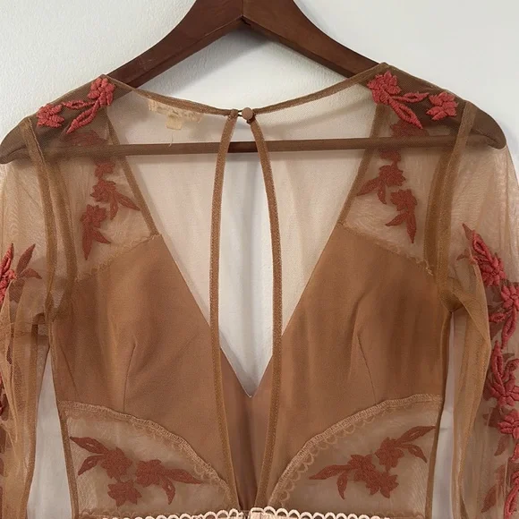 For Love And Lemons Long Sleeve Dress in Cream and Red - Picture 9 of 9